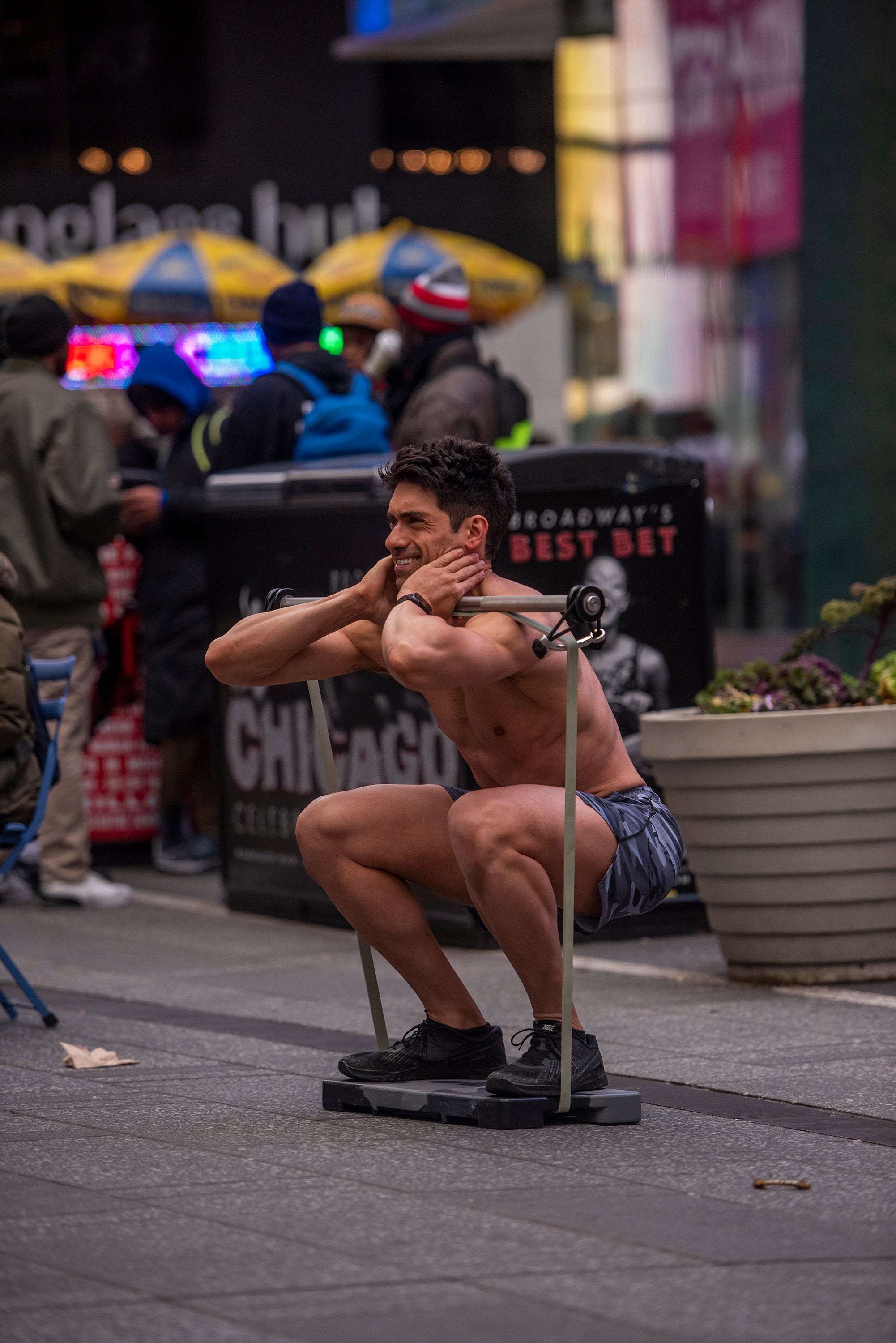 Picture of founder, Khalid Bou-Rabee, doing front squats with the K Bundle.